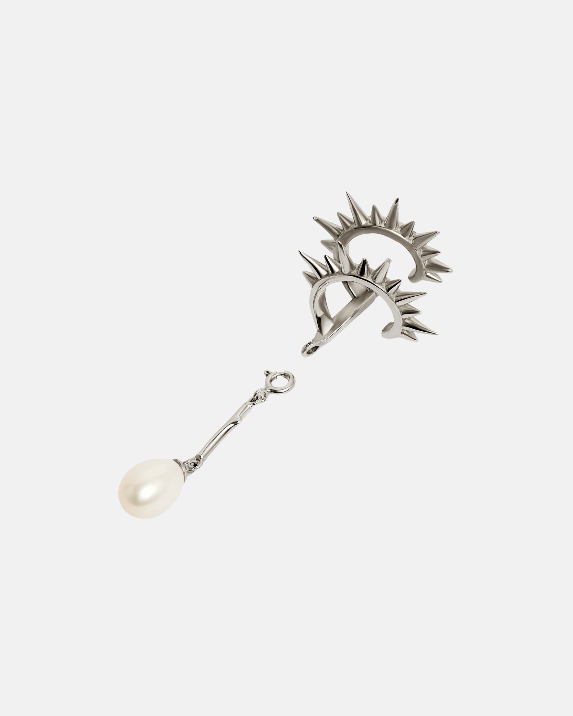 Spiral Spur Pearl Drop Ear Cuff - Rhodium Vermeil (Single) - Sale