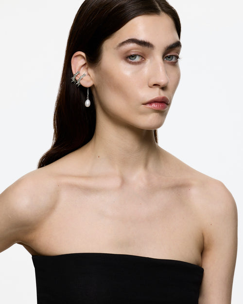 Spiral Spur Pearl Drop Ear Cuff - Rhodium Vermeil (Single) - Sale