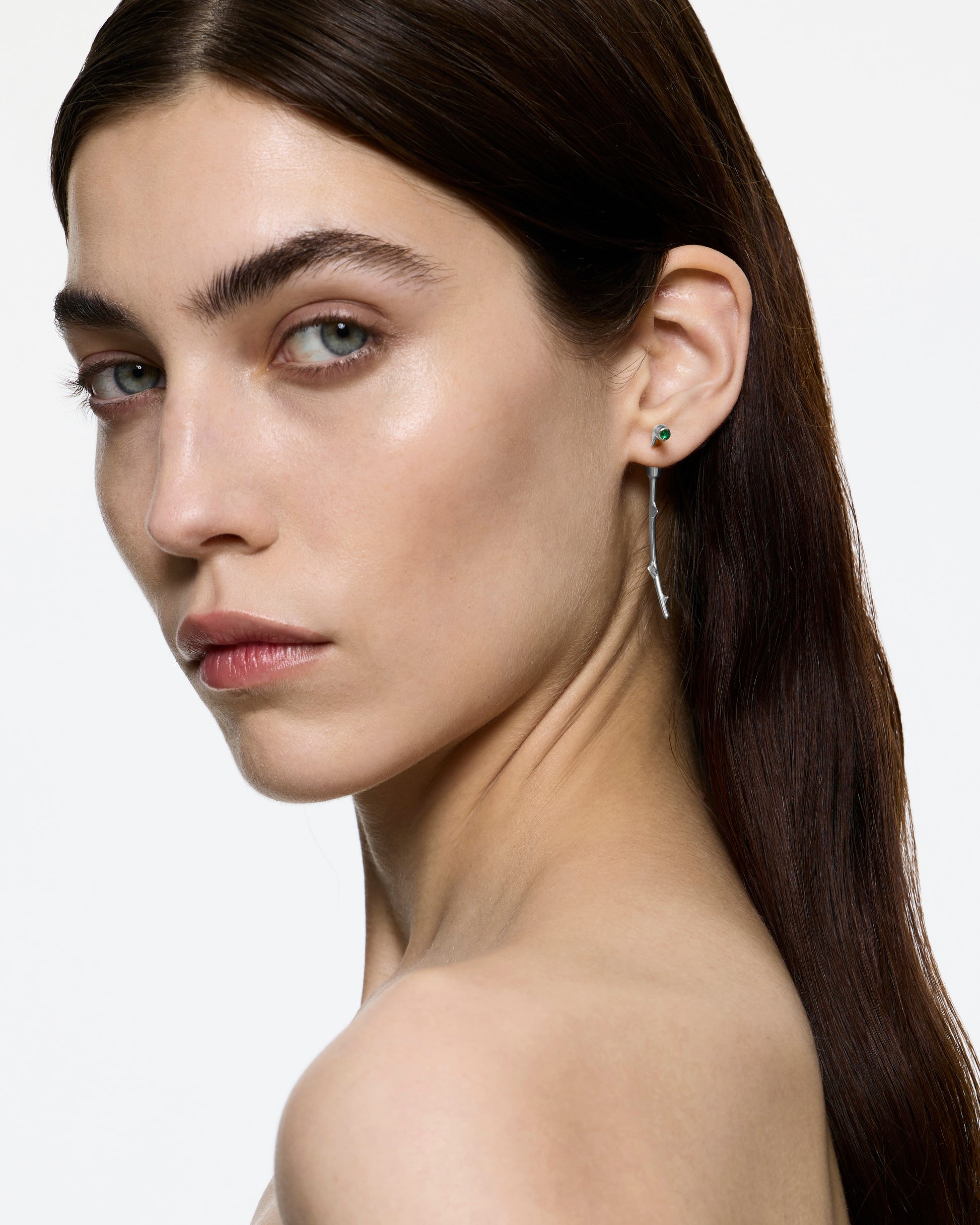 Stem Earring - Single - Rhodium Vermeil