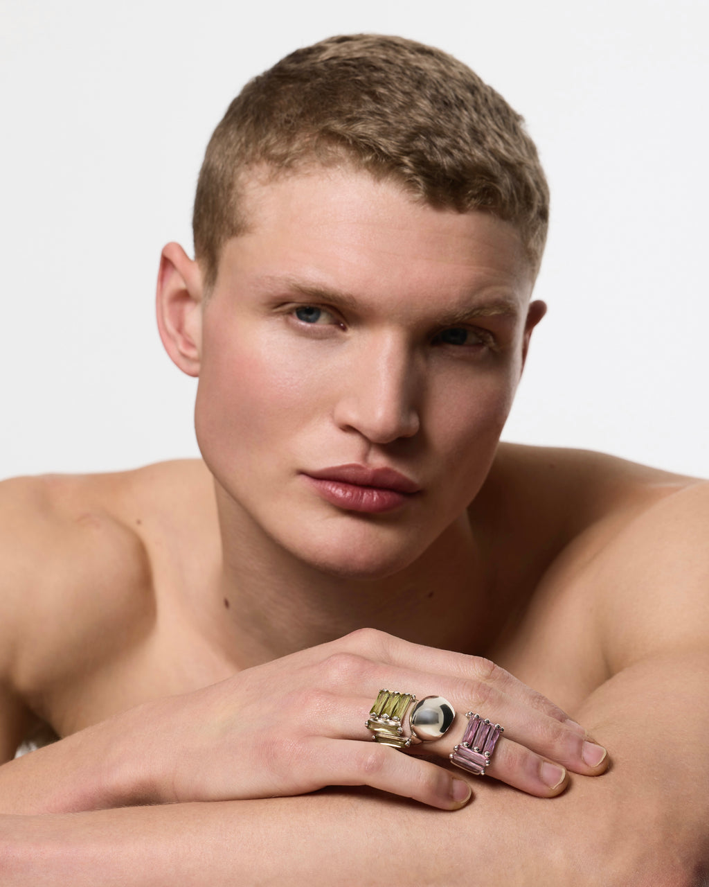 Crystallised Armour Ring - Green - Rhodium Vermeil