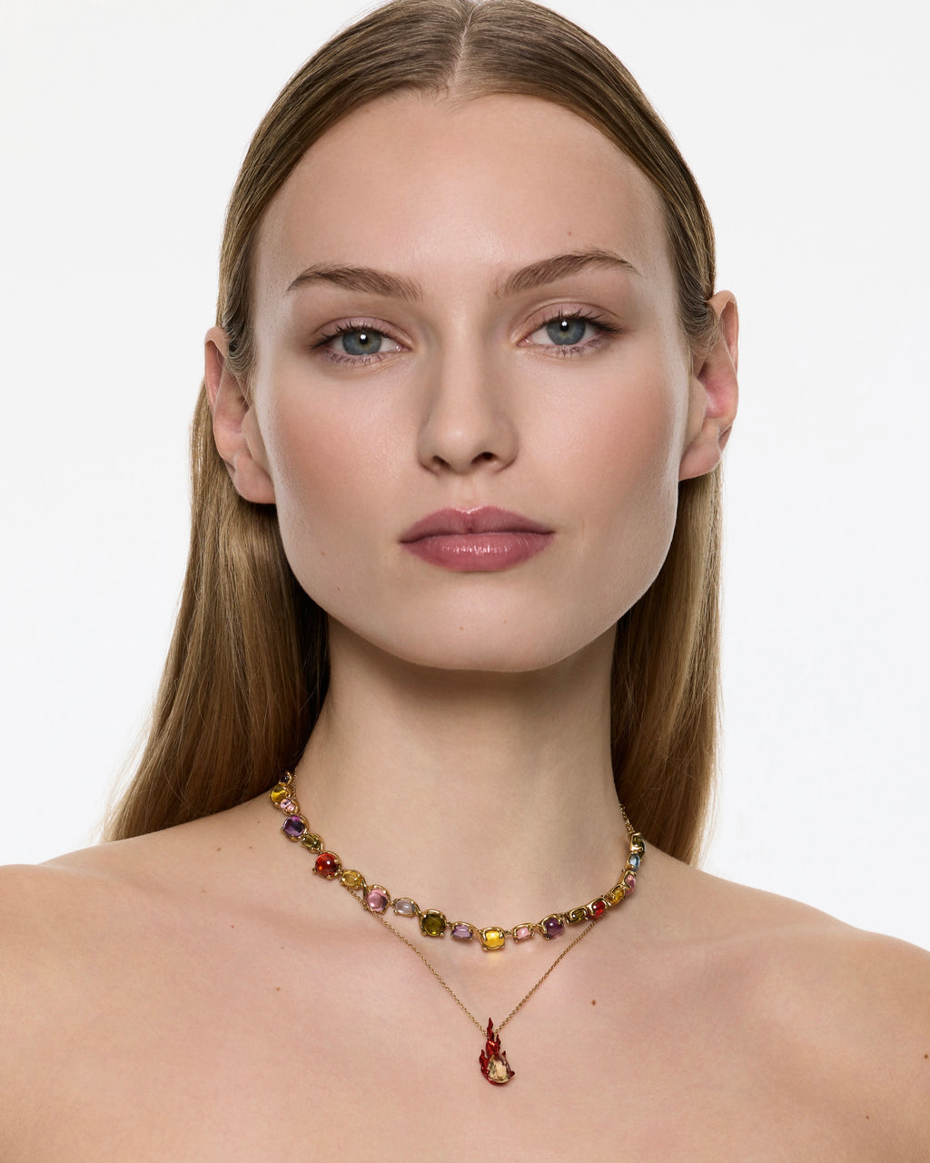 Mini Red Gem in Heat Yellow Citrine Necklace - Gold Vermeil