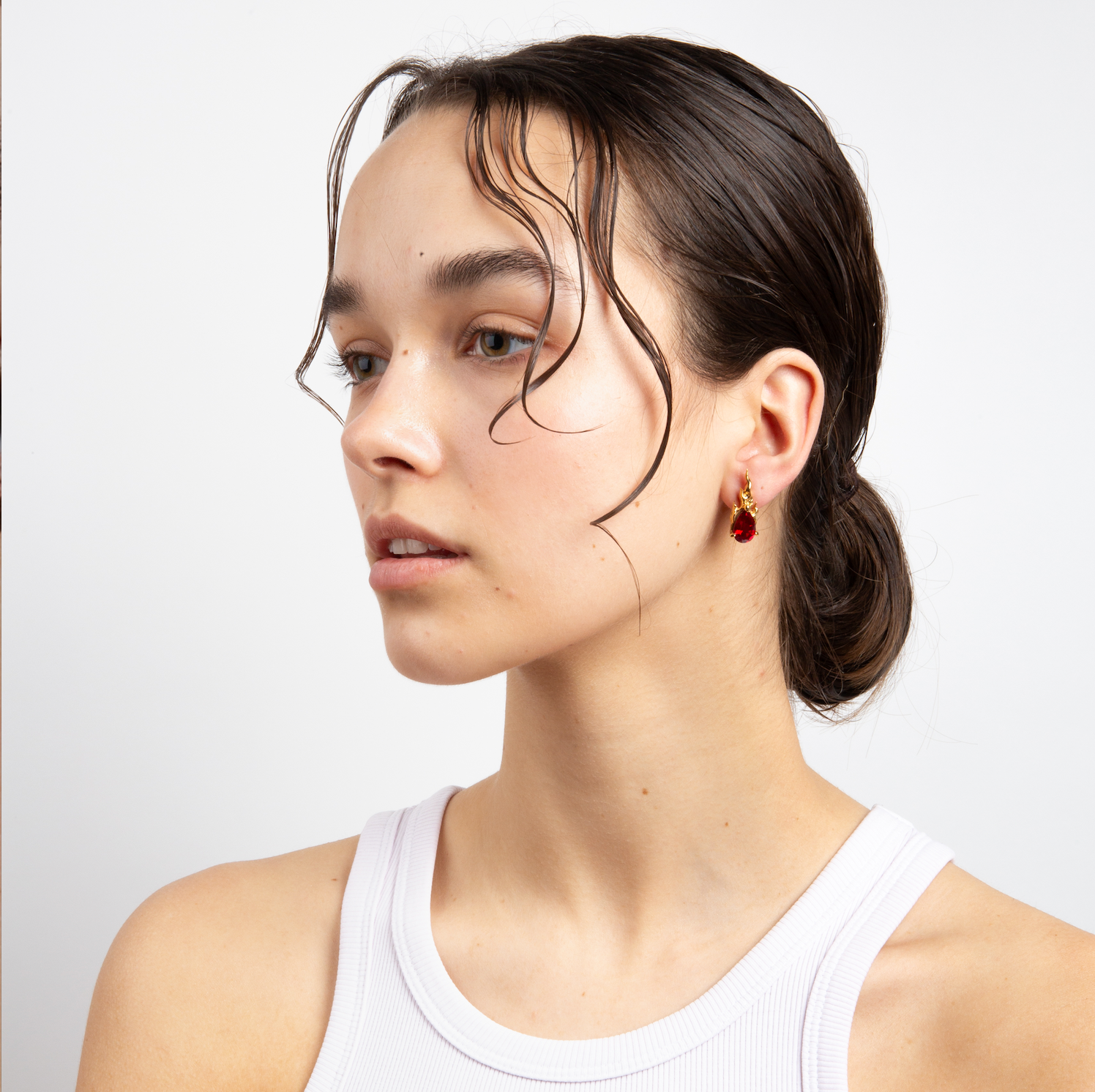 Lab Ruby Mini Gem In Heat Earring – Gold Vermeil
