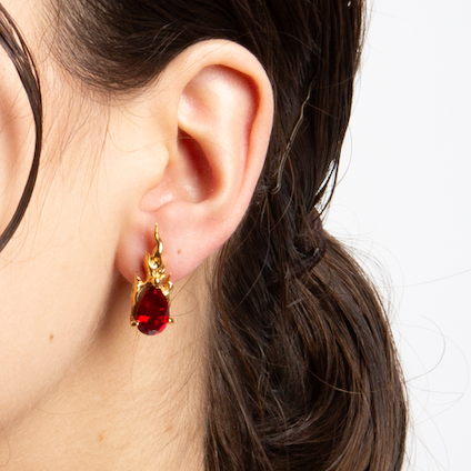 Lab Ruby Mini Gem In Heat Earring – Gold Vermeil