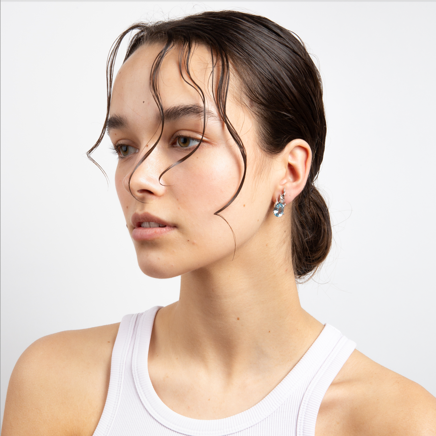 Sky Topaz Mini Gem In Heat Earring – Rhodium Vermeil