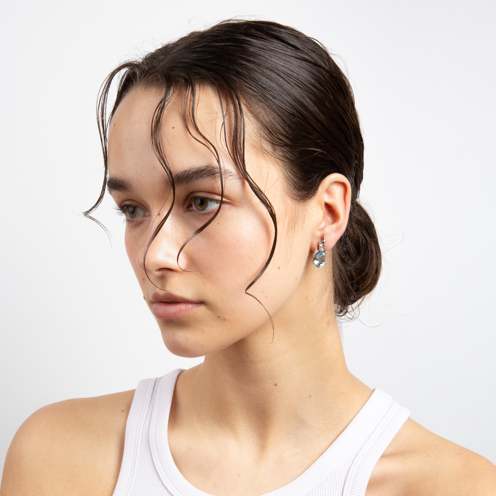 Sky Topaz Mini Gem In Heat Earring – Rhodium Vermeil