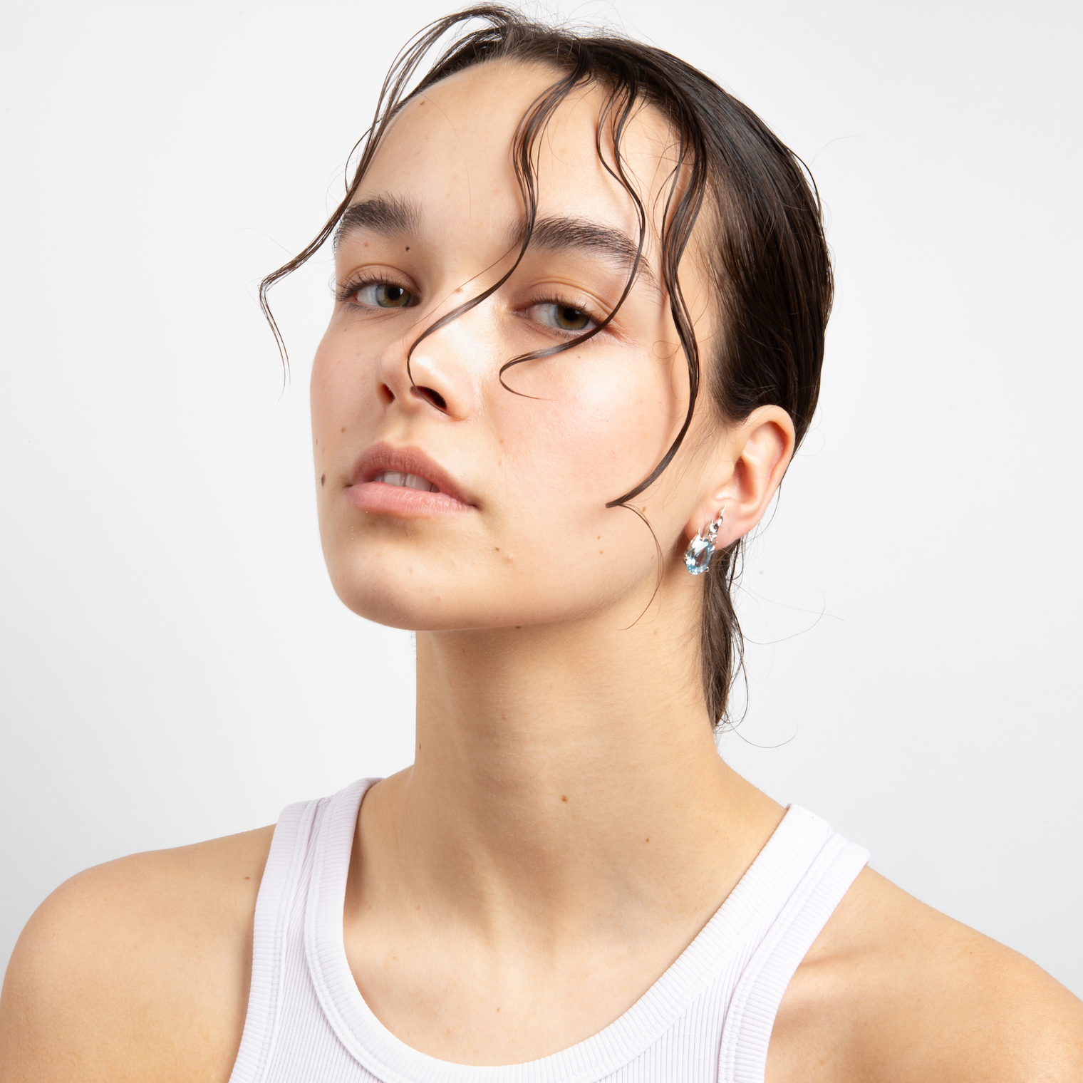 Sky Topaz Mini Gem In Heat Earring – Rhodium Vermeil