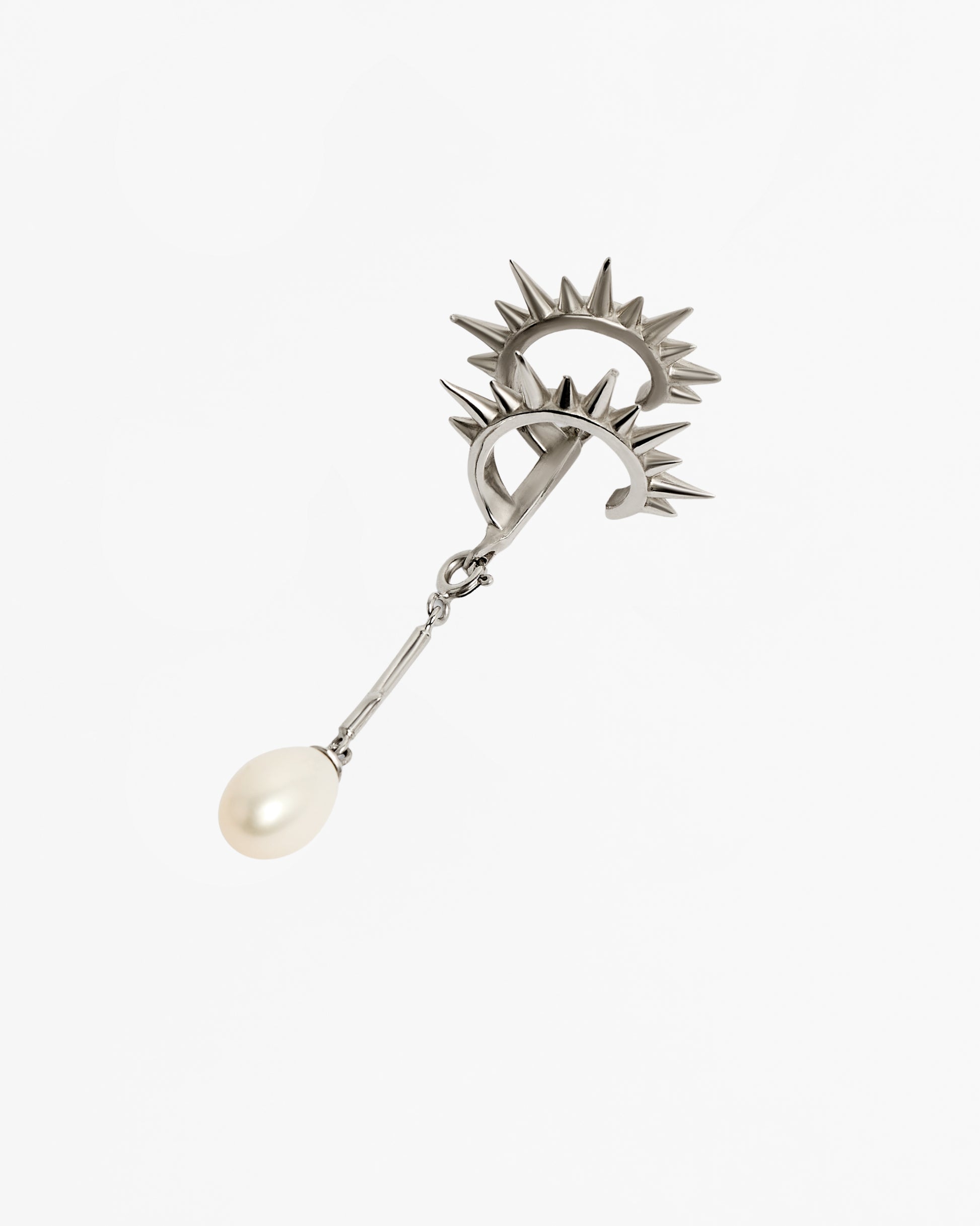 Spiral Spur Pearl Drop Ear Cuff - Rhodium Vermeil (Single)