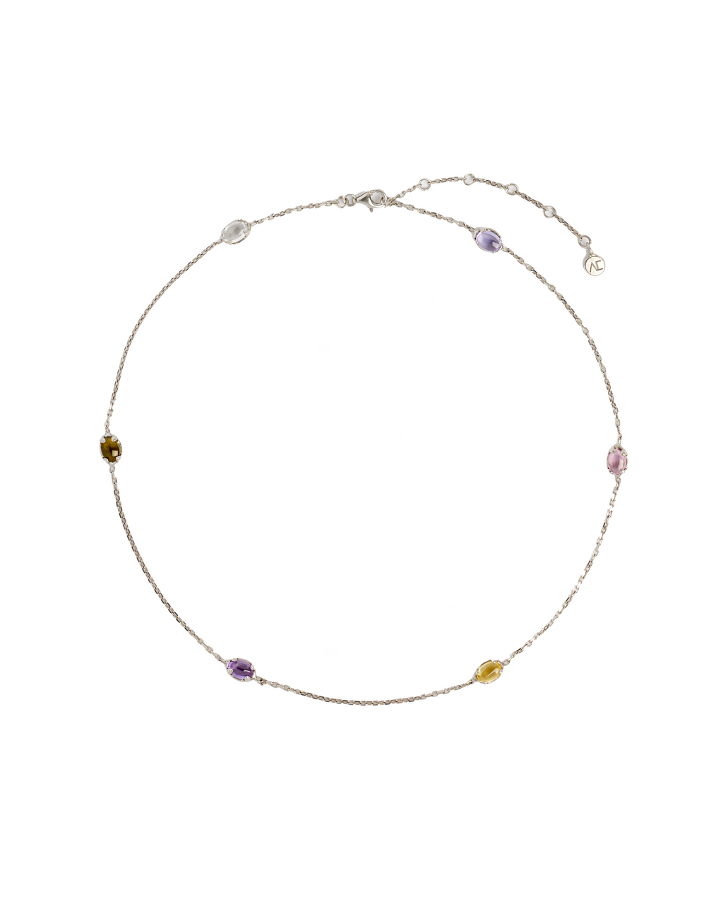 Sweat Tropical Necklace in rhodium vermeil on 925 sterling silver with multicolour cabochon crystals.