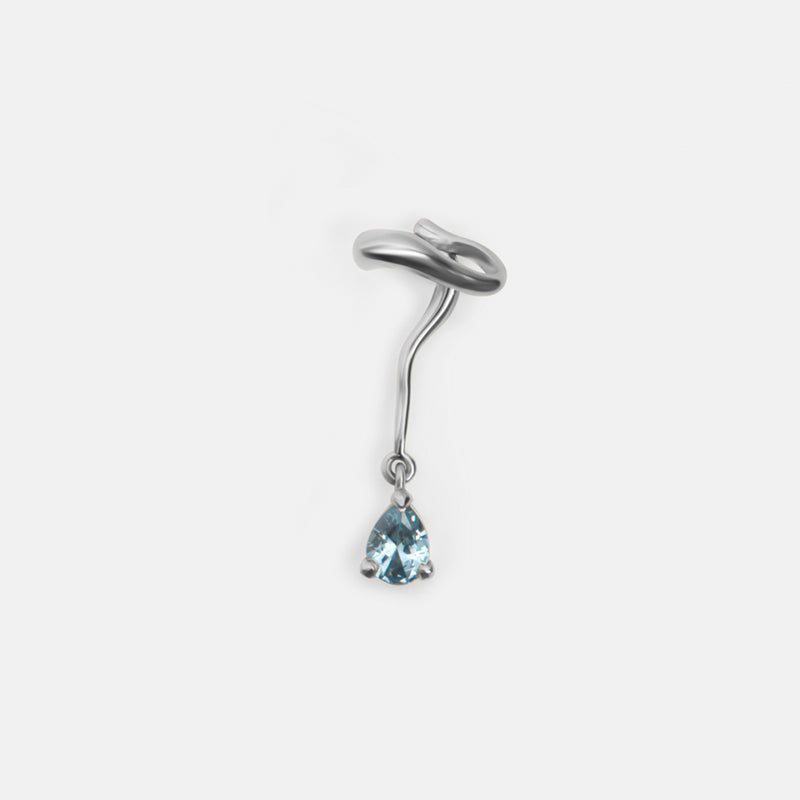 Nano Lab Aquamarine Drop Ear Cuff - Rhodium Vermeil