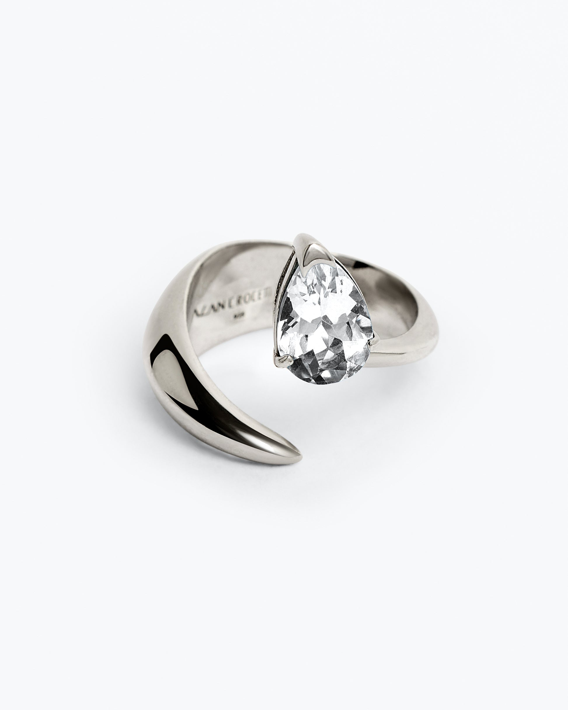 Alien ring white topaz rhodium vermeil sterling silver sculptural band