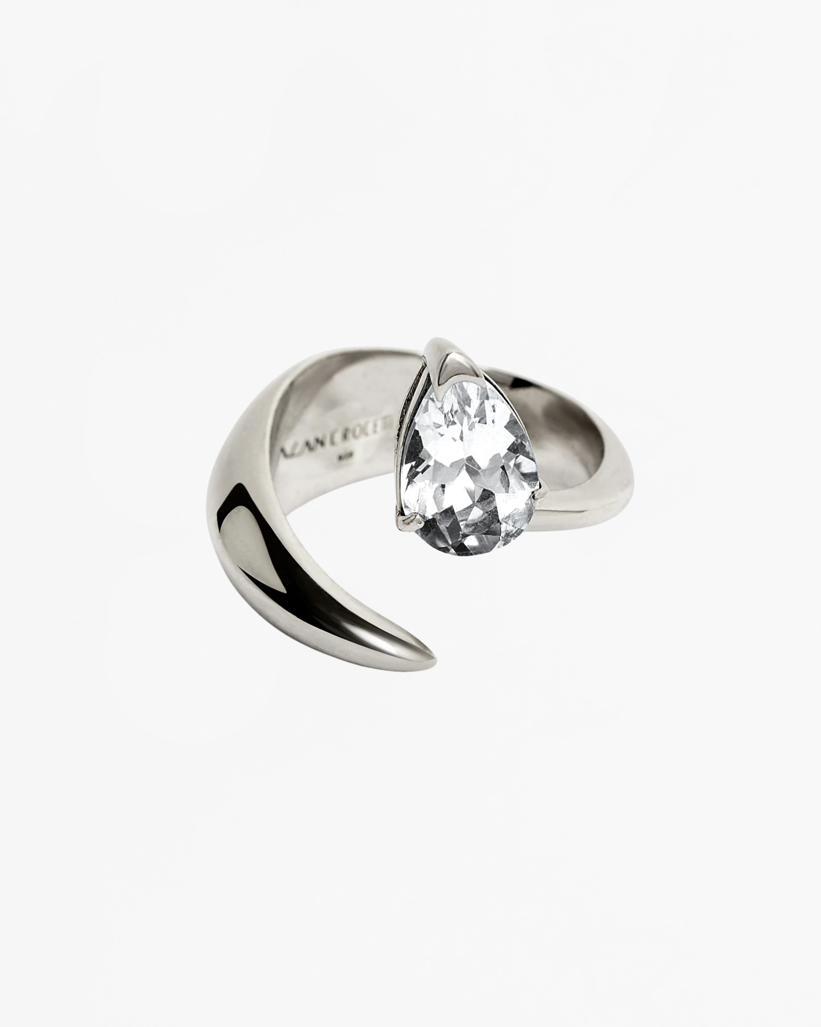Alien ring white topaz rhodium vermeil sterling silver sculptural band