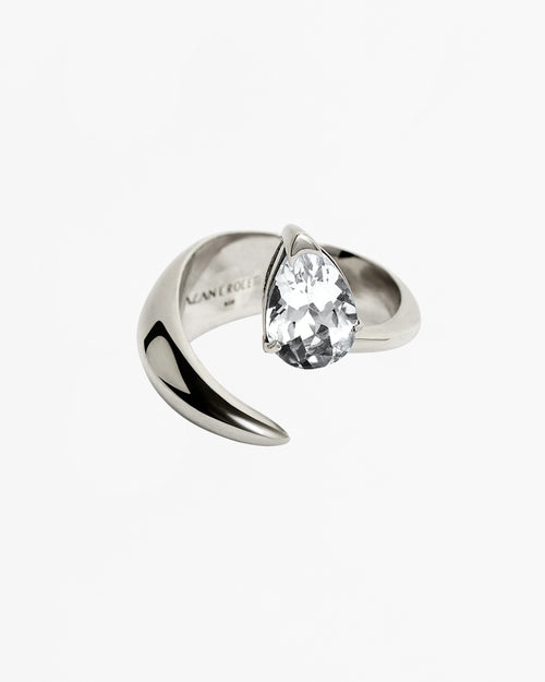 Alien ring white topaz rhodium vermeil sterling silver sculptural band