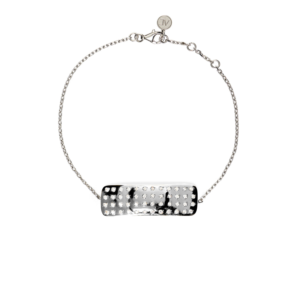 Encrusted mini plaster bracelet clear CZ rhodium vermeil sterling silver