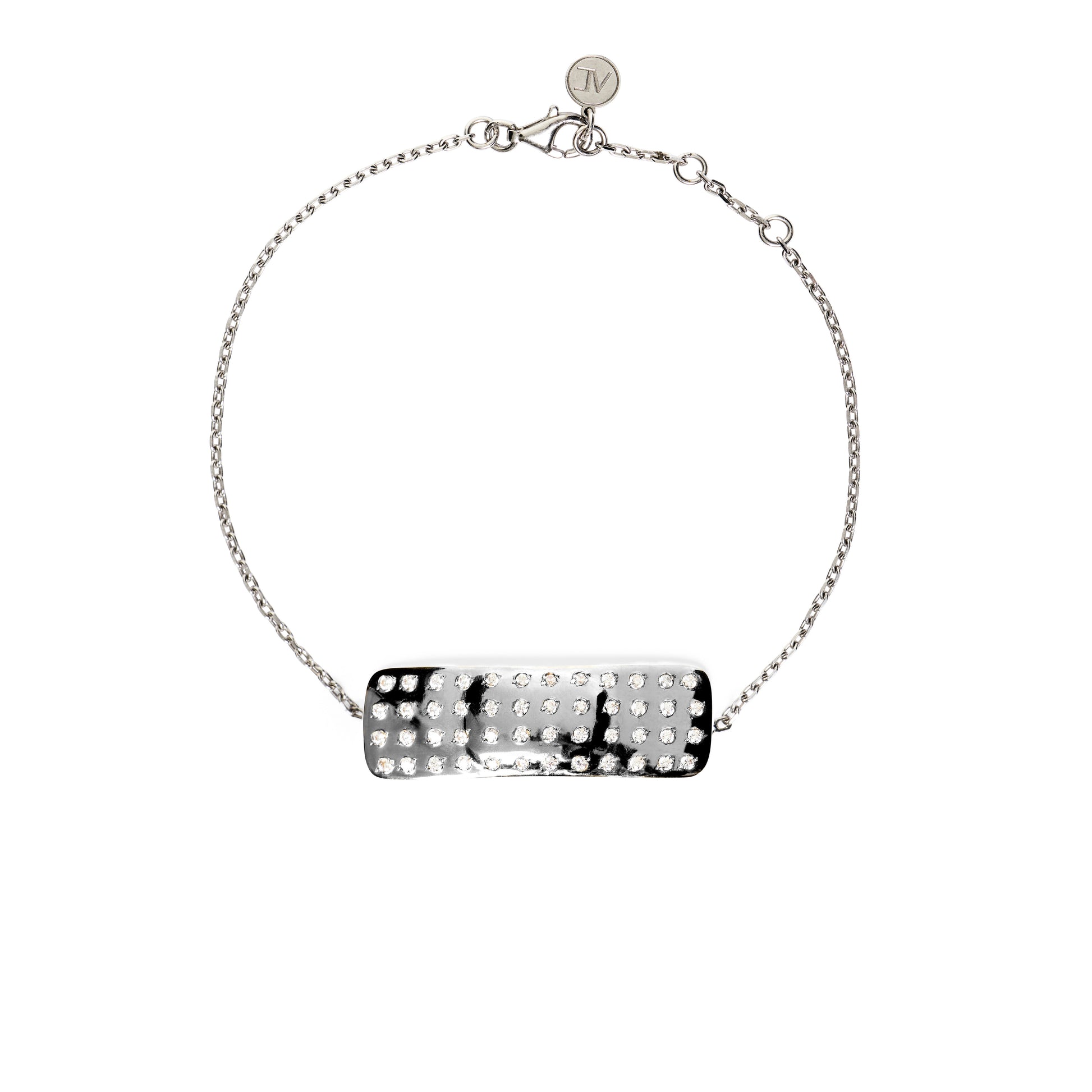 Encrusted mini plaster bracelet clear CZ rhodium vermeil sterling silver