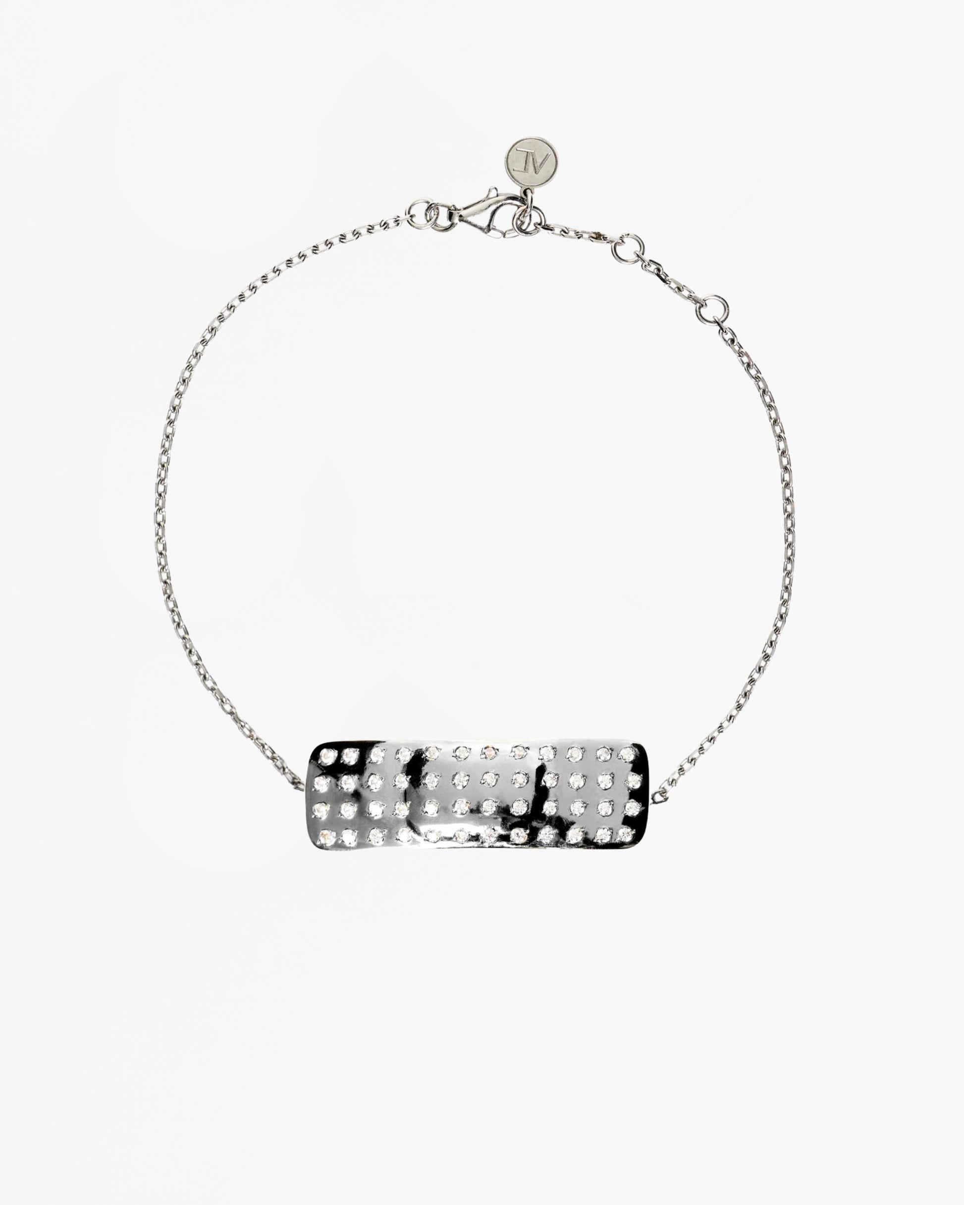 Encrusted mini plaster bracelet clear CZ rhodium vermeil sterling silver