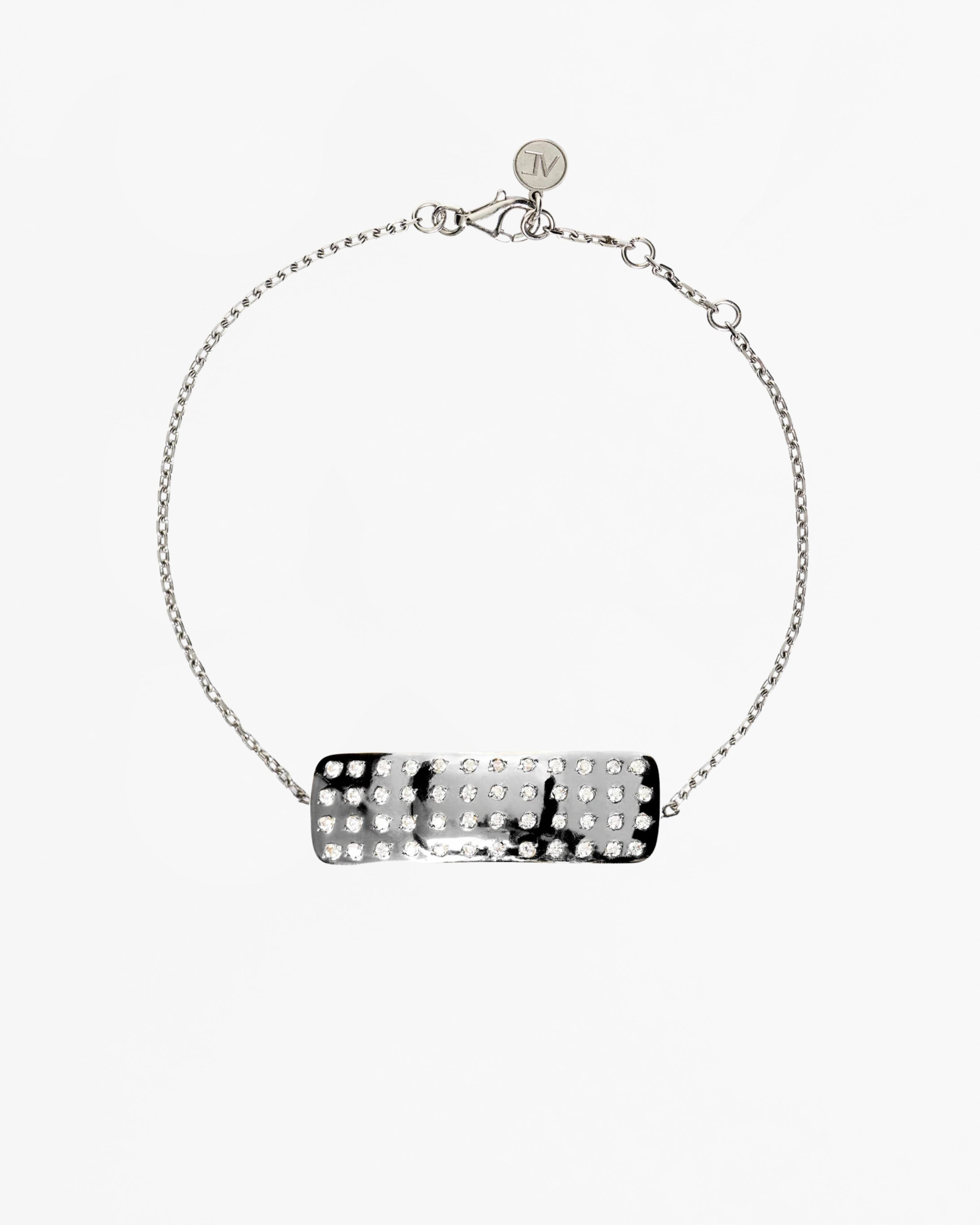 Encrusted mini plaster bracelet clear CZ rhodium vermeil sterling silver