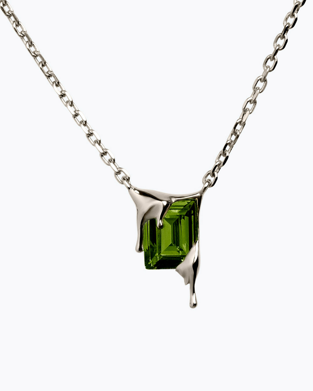 Mini Melt Green Peridot cz Necklace – 925 Sterling Silver Rhodium