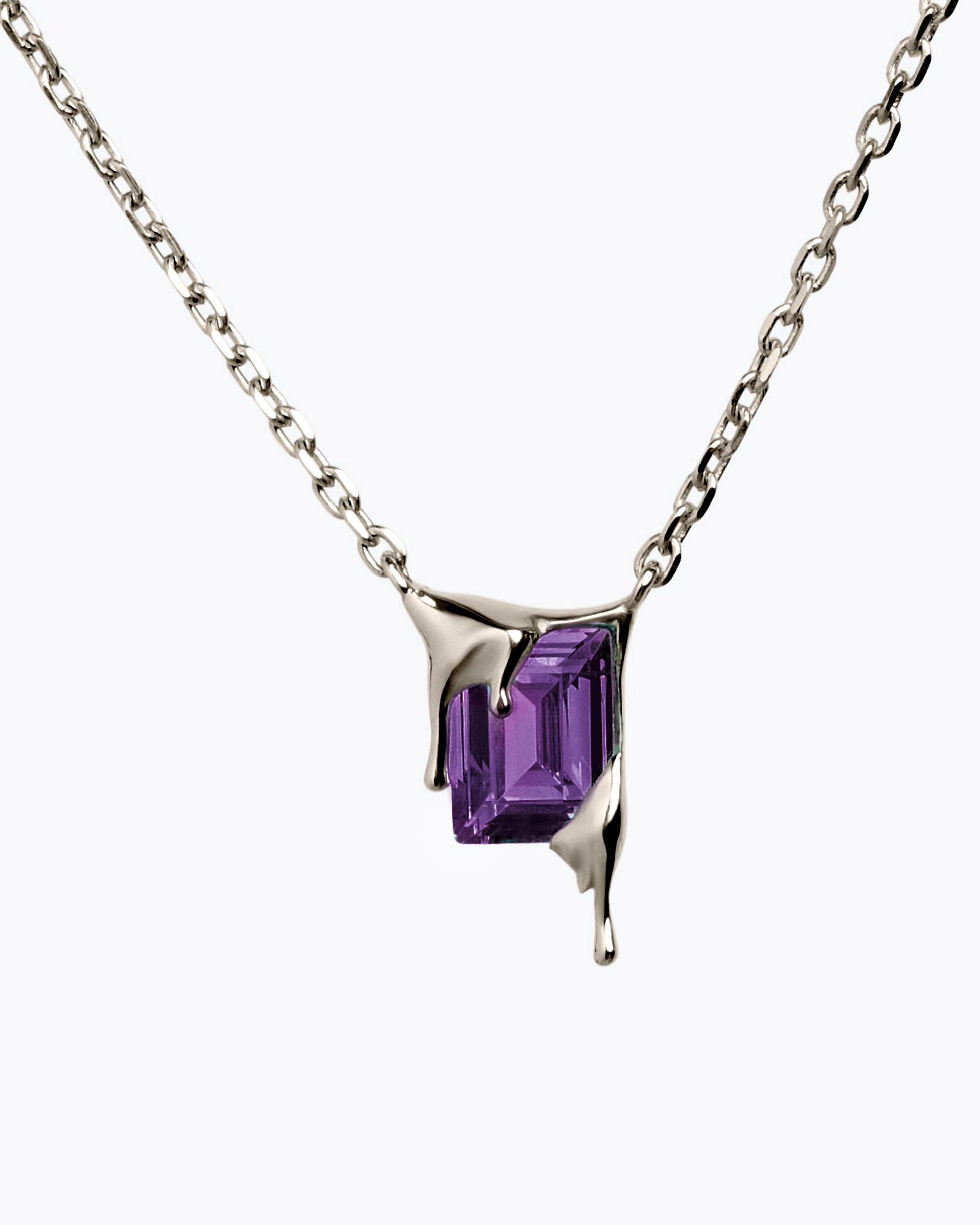 MIni Melt Purple Amethyst cz Necklace – Rhodium Vermeil