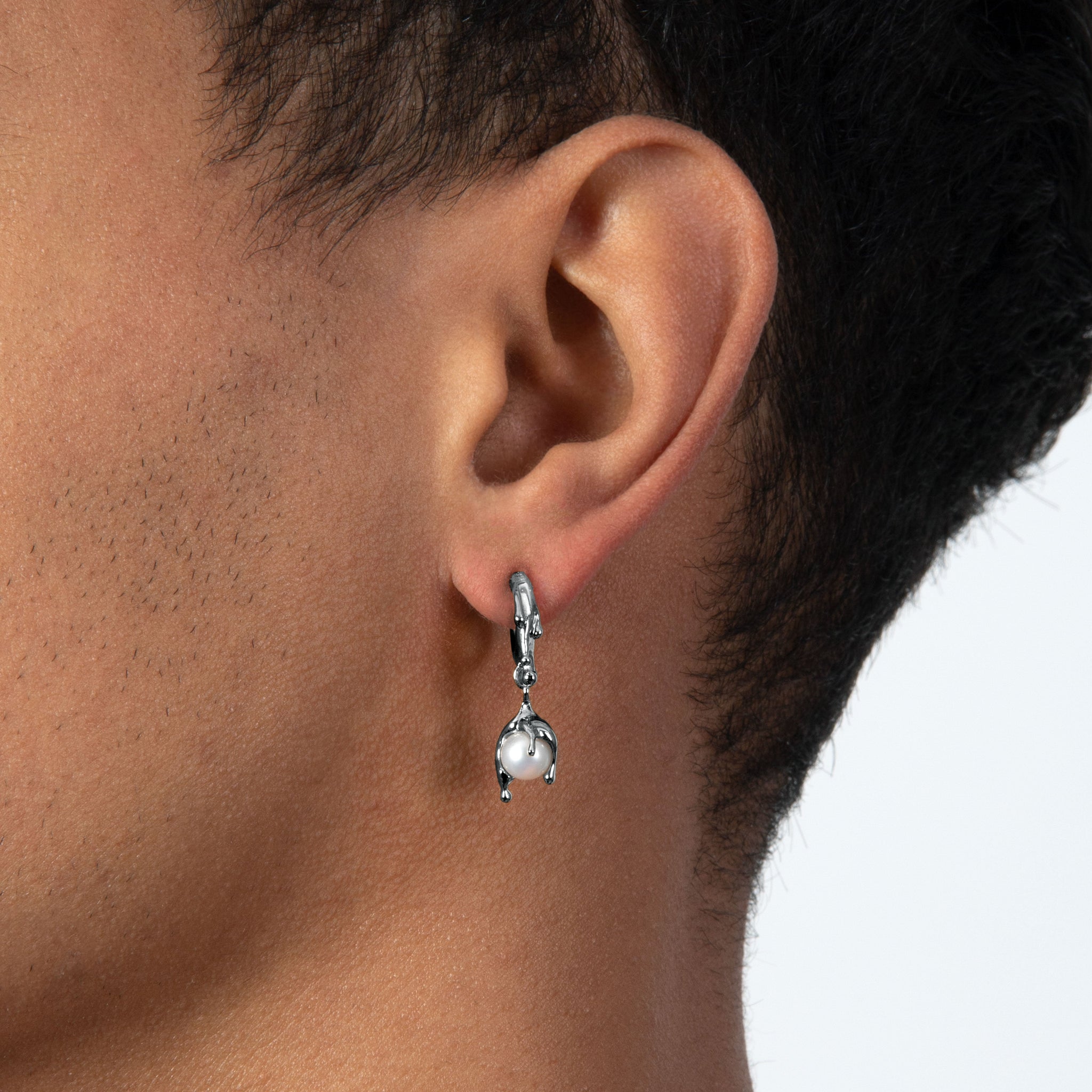 Nano Pearl Melt Earring – Rhodium Vermeil